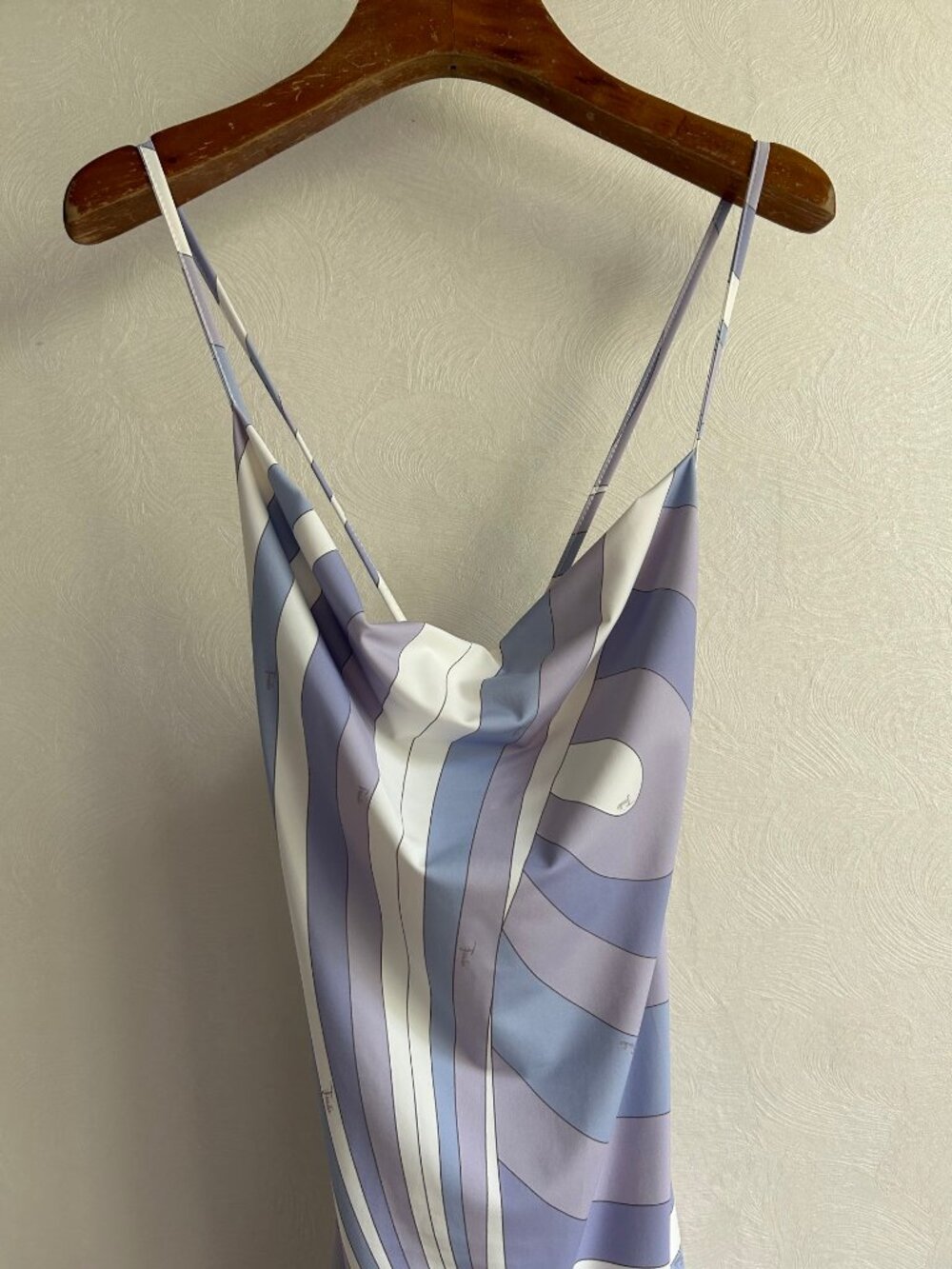Emilio Pucci Linear Wave Print Cowl Neck Cross Back Mini Slip Dress - Picture 3 of 9
